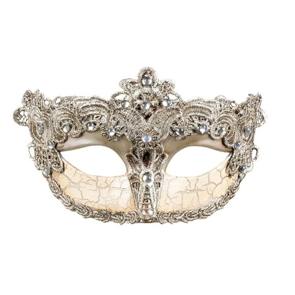 Venice Baroque Venetian Masquerade Mask, Silver with Edges - Picture 1 of 3